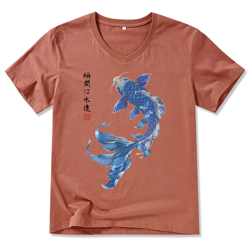 Tokyo-Tiger Lucky Blue Koi Fish Art V-Neck Classic T-Shirt