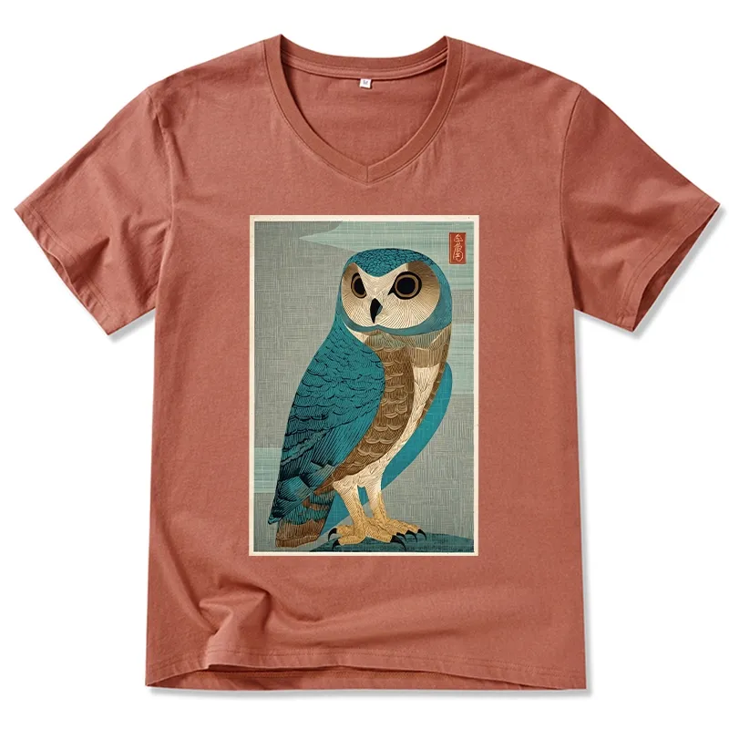 Tokyo-Tiger Vintage Owl Woodblock Art V-Neck Classic T-Shirt