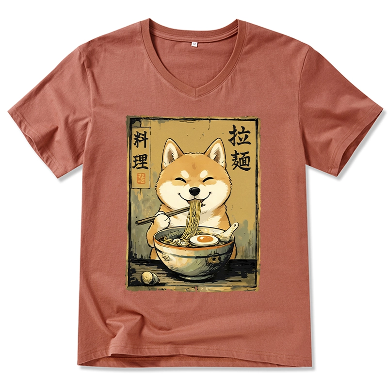Tokyo-Tiger Happy Shiba Eating Ramen V-Neck Classic T-Shirt