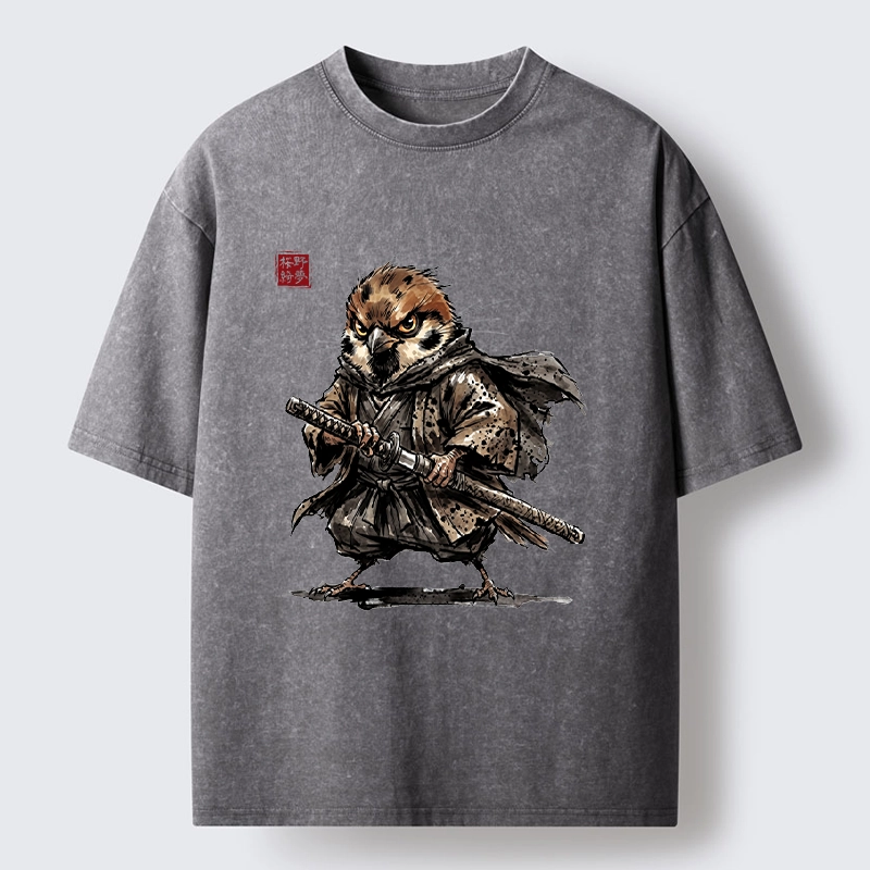 Tokyo-Tiger Sparrow Samurai Ready To Fight Washed T-Shirt