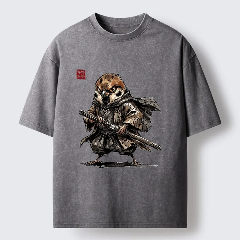 Tokyo-Tiger Sparrow Samurai Ready To Fight Washed T-Shirt