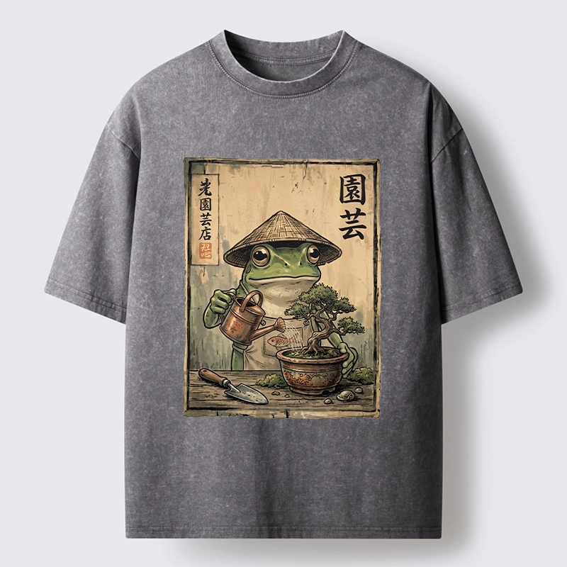 Tokyo-Tiger Frog Takes Good Care Of Bonsai Washed T-Shirt