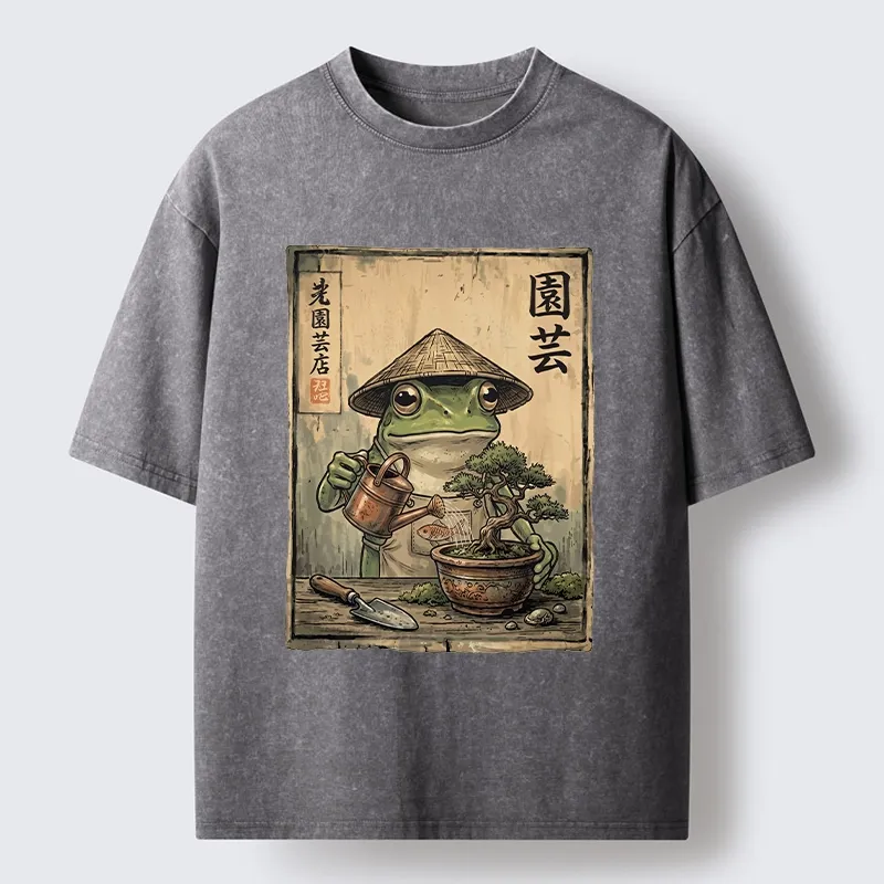 Tokyo-Tiger Frog Takes Good Care Of Bonsai Washed T-Shirt Sale