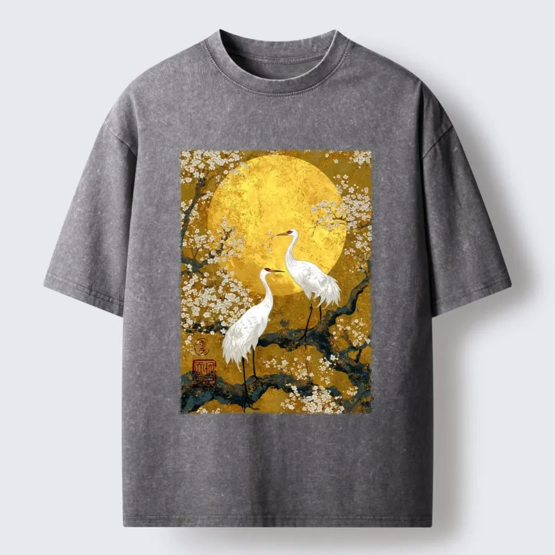 Tokyo-Tiger Traditional Japanese Crane Art Washed T-Shirt
