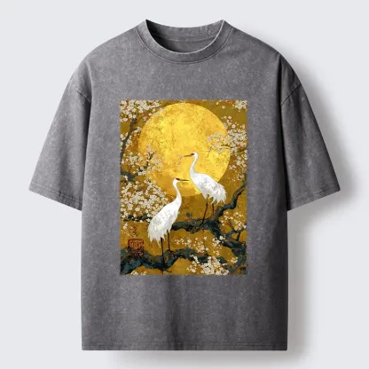 Tokyo-Tiger Traditional Japanese Crane Art Washed T-Shirt
