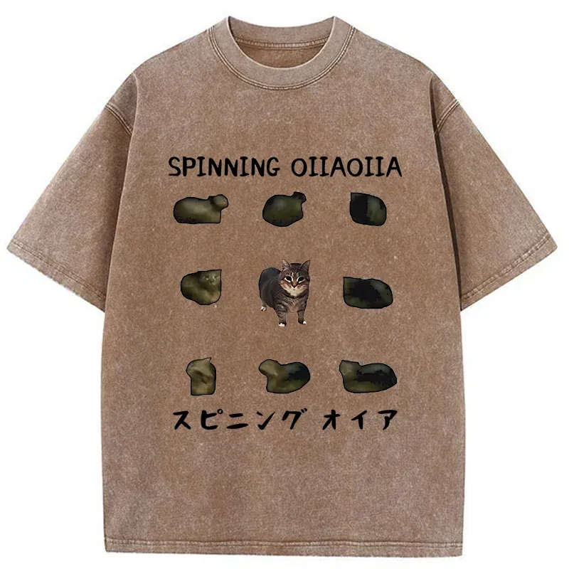 Tokyo-Tiger OIIAOIIA Funny Cat Washed T-Shirt