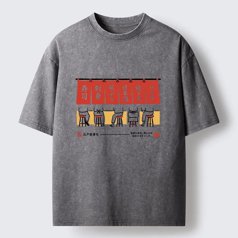 Tokyo-Tiger Edomae Sushi Night Vibes Washed T-Shirt