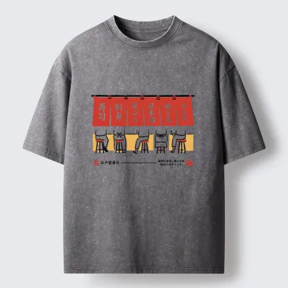 Tokyo-Tiger Edomae Sushi Night Vibes Washed T-Shirt