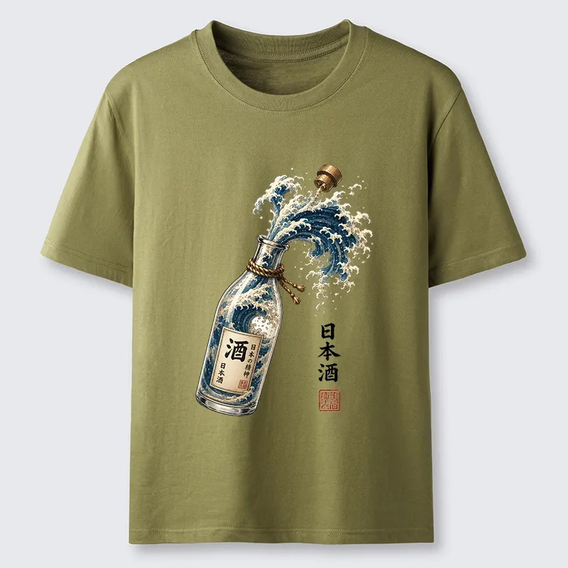 Tokyo-Tiger Ocean Wave Poured From A Sake Bottle Classic T-Shirt