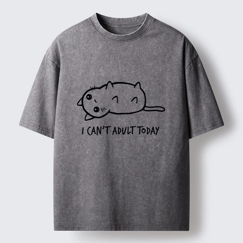 Tokyo-Tiger Lazy Cat Refusing Adulting Life Washed T-Shirt