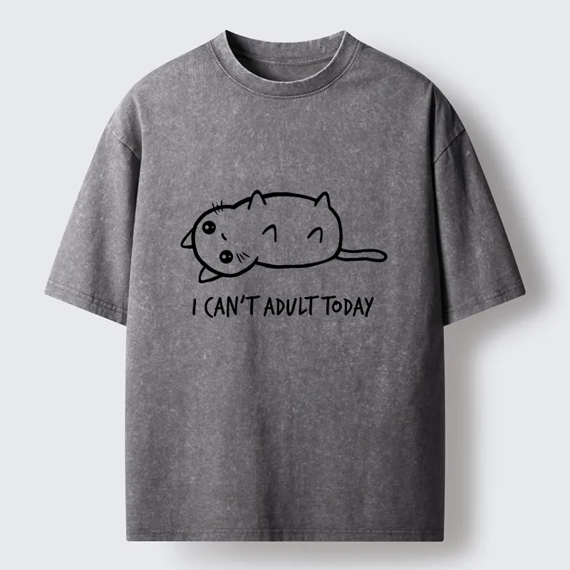 Tokyo-Tiger Lazy Cat Refusing Adulting Life Washed T-Shirt