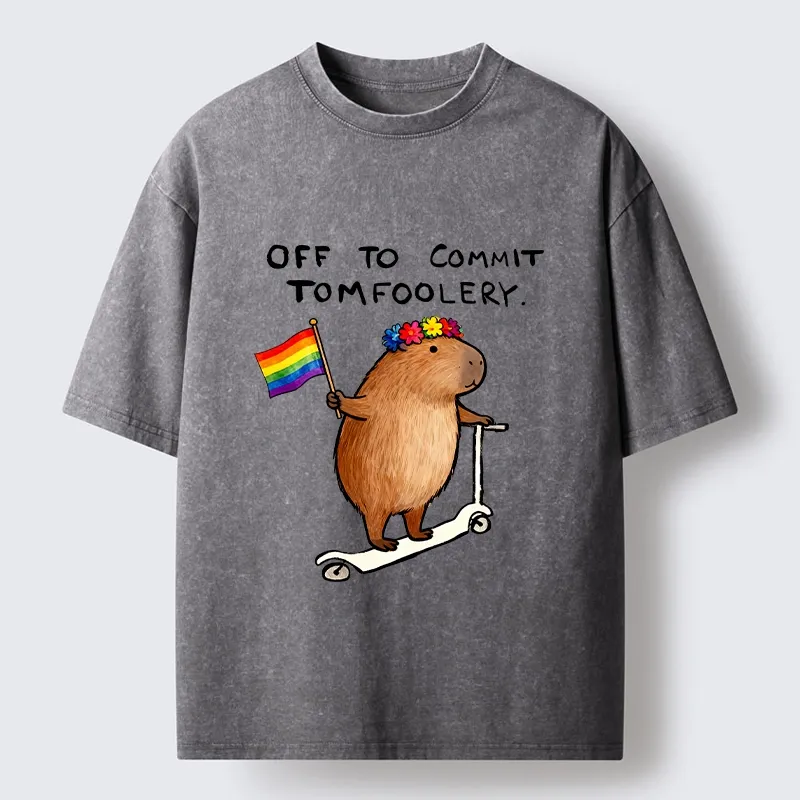 Tokyo-Tiger Pride Capybara On Scooter Meme Washed T-Shirt