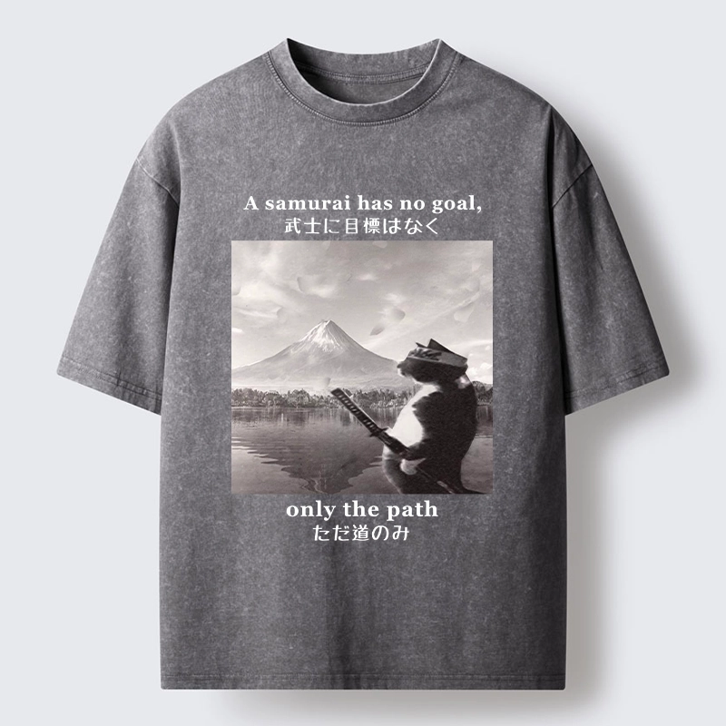 Tokyo-Tiger Samurai Cat At Mount Fuji Washed T-Shirt