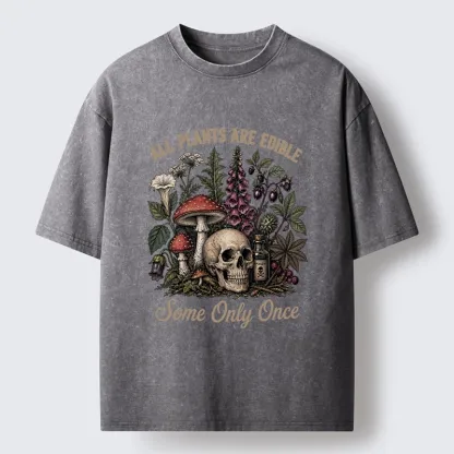Tokyo-Tiger Poisonous Plants And Skull Dark Humor Washed T-Shirt