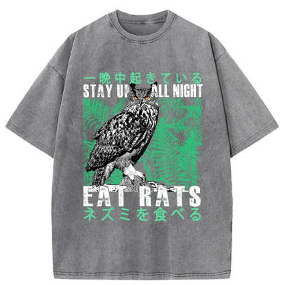 Tokyo-Tiger Owls Prey On Rats At Night Washed T-Shirt