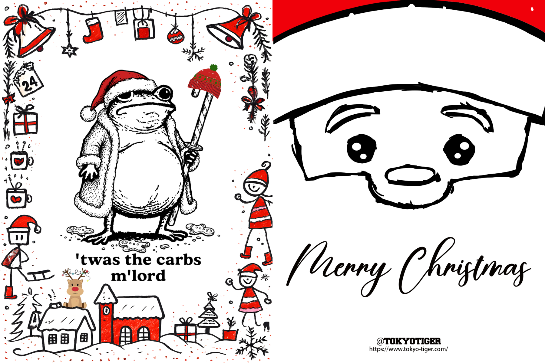 Tokyo-Tiger Samurai Frog And Santa Christmas Card