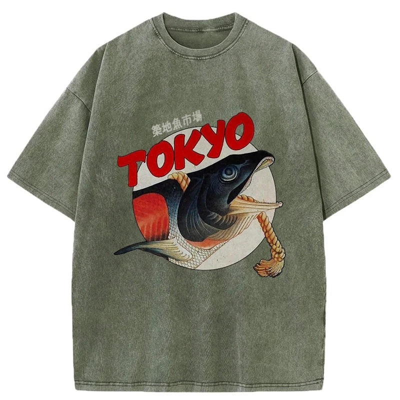 Tokyo-Tiger Vintage Japanese Tsukiji Fish Market Washed T-Shirt