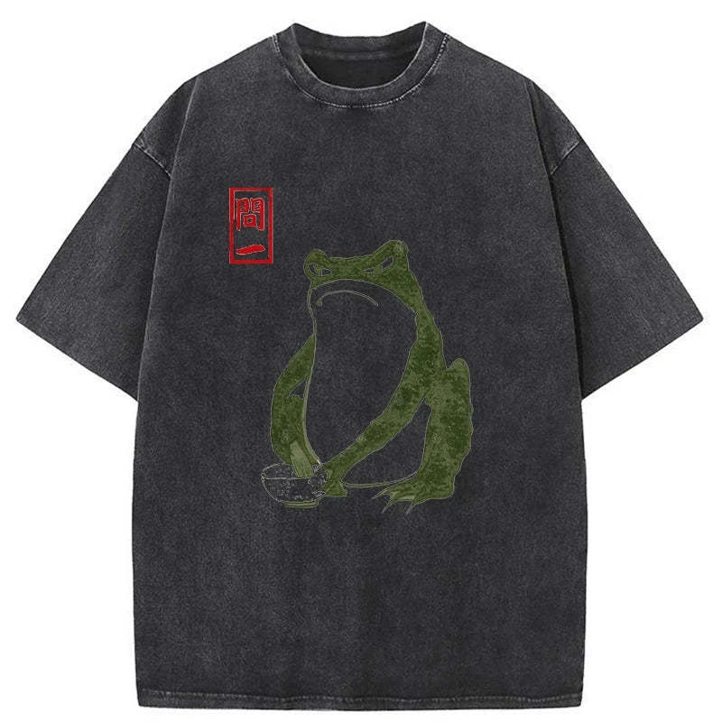 Tokyo-Tiger Woodblock Print Frog Washed T-Shirt