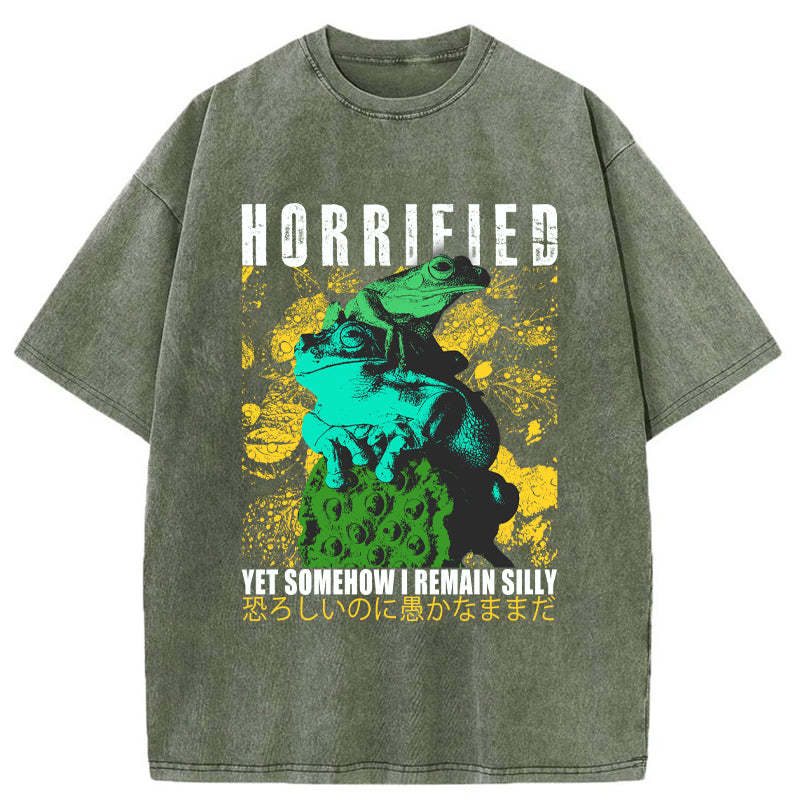 Tokyo-Tiger Horrified Two Frogs Funny Washed T-Shirt