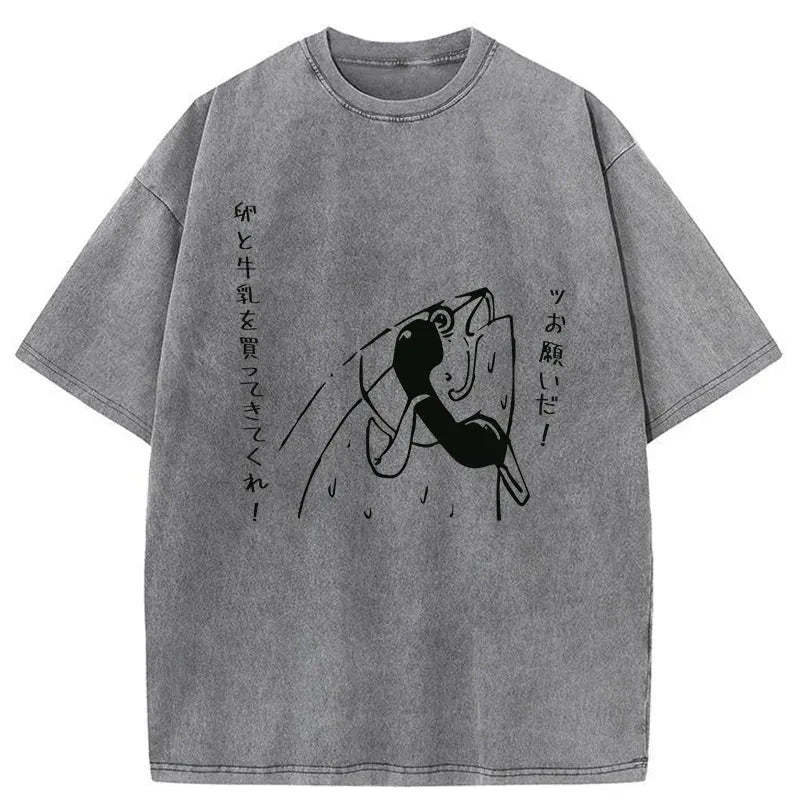 Tokyo-Tiger A Fish On The Phone Washed T-Shirt-tokyo-tiger