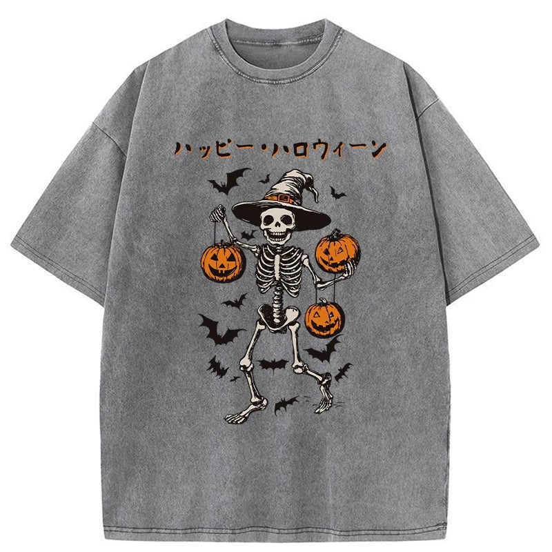 Tokyo-Tiger Skeleton Spooky Season Halloween Washed T-Shirt