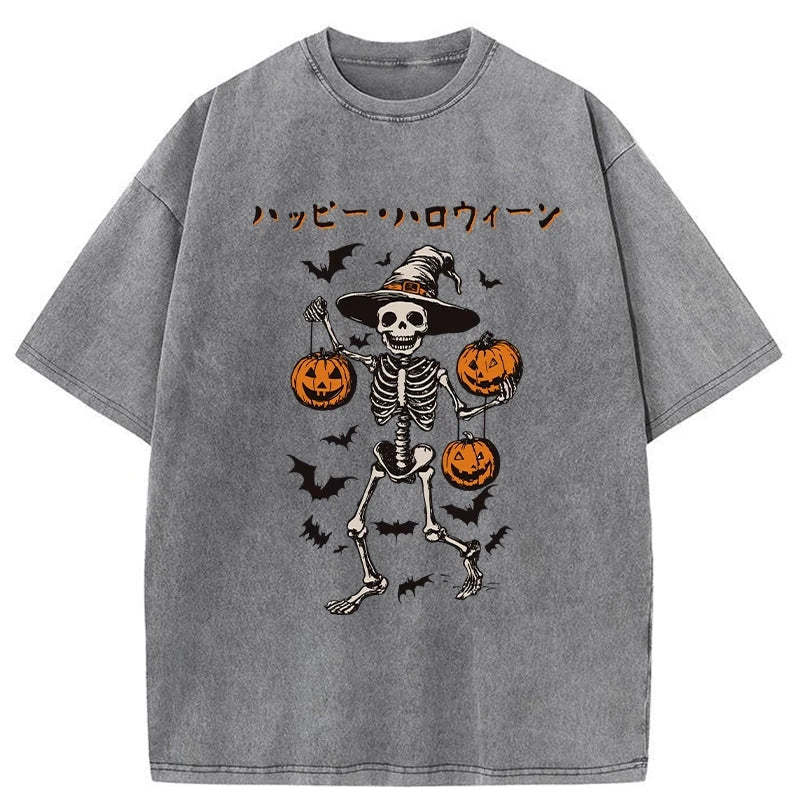 Tokyo-Tiger Skeleton Spooky Season Halloween Washed T-Shirt