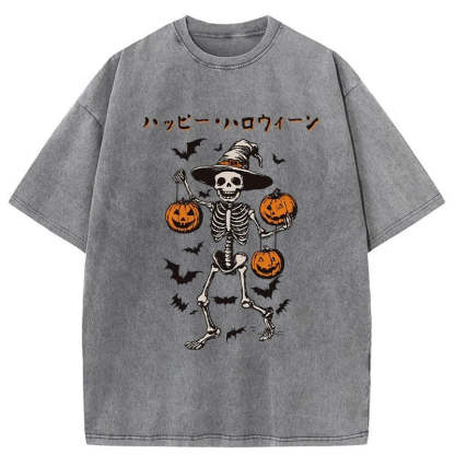 Tokyo-Tiger Skeleton Spooky Season Halloween Washed T-Shirt