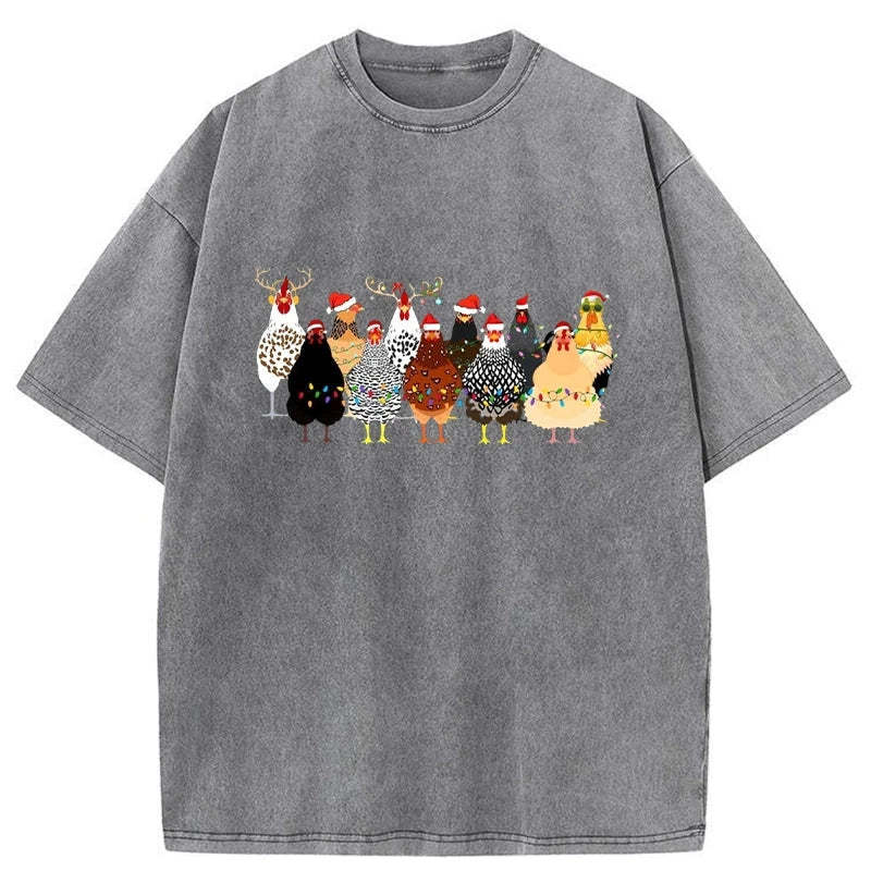 Tokyo-Tiger A Flock Of Christmas Chickens Washed T-Shirt-tokyo-tiger