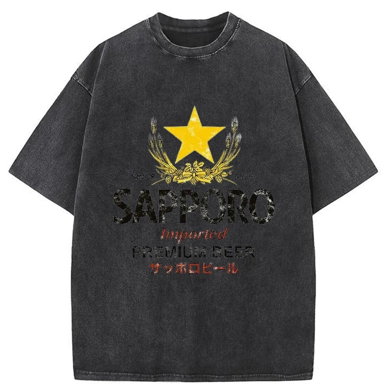 Tokyo-Tiger Sapporo Beer Star Japanese Washed T-Shirt Sale Tokyo-Tiger Sapporo Beer Star Japanese Washed T-Shirt Sale