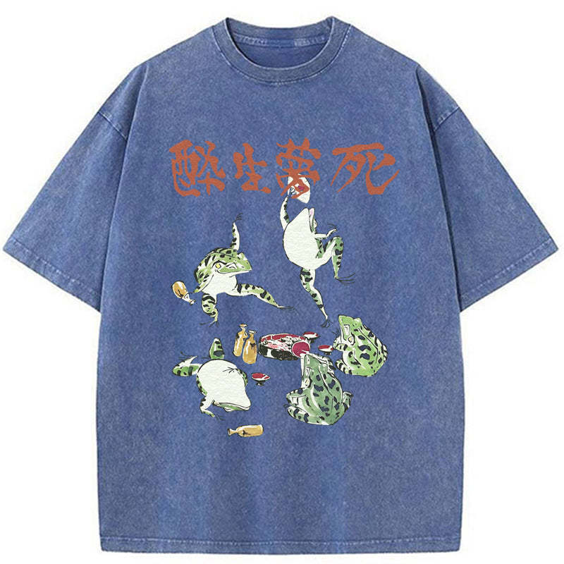 Tokyo-Tiger Japanese Frog Osake Kanji Washed T-Shirt
