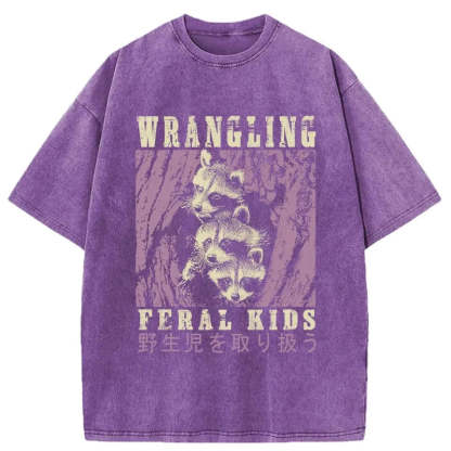 Tokyo-Tiger Wrangling Feral Raccoon Kids Washed T-Shirt