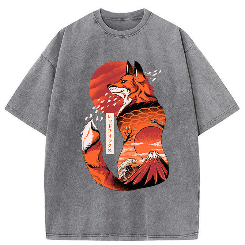 Tokyo-Tiger Japanese fox tattoo Washed T-Shirt