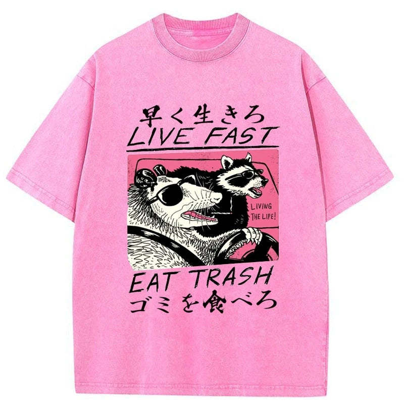 Tokyo-Tiger Live Fast  Eat Trash Washed T-Shirt
