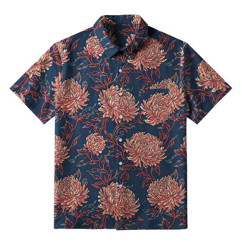 Tokyo-Tiger Blooming Chrysanthemums Button-up Shirt