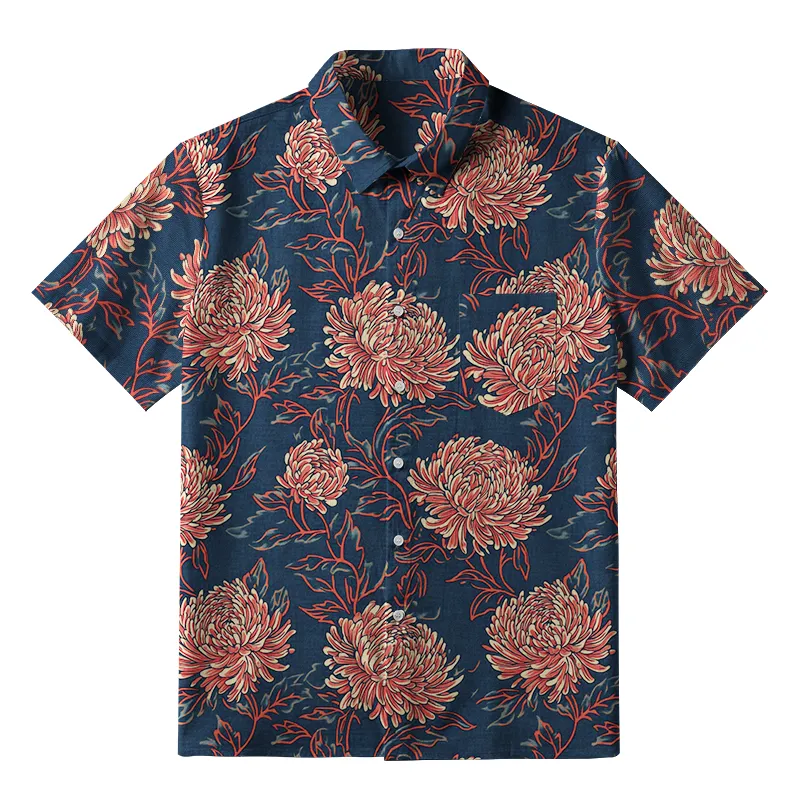 Tokyo-Tiger Blooming Chrysanthemums Button-up Shirt