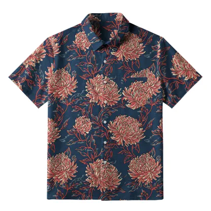 Tokyo-Tiger Blooming Chrysanthemums Button-up Shirt