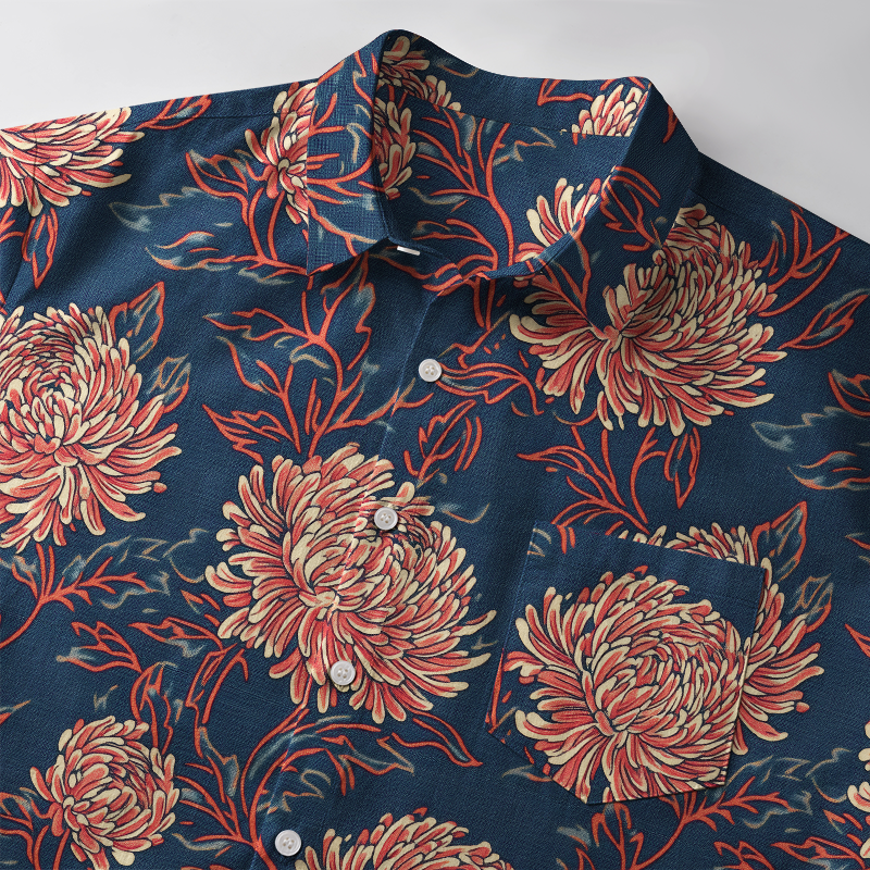 Tokyo-Tiger Blooming Chrysanthemums Button-up Shirt