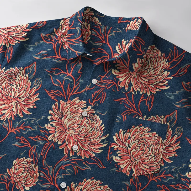 Tokyo-Tiger Blooming Chrysanthemums Button-up Shirt