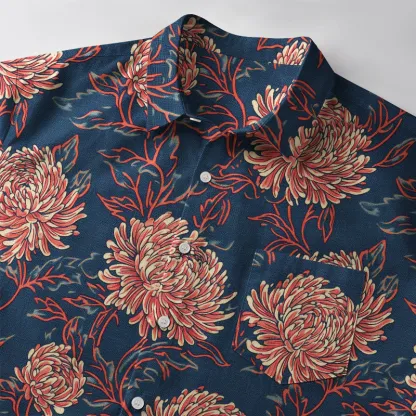 Tokyo-Tiger Blooming Chrysanthemums Button-up Shirt