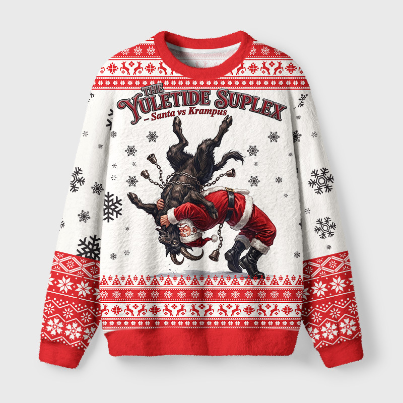 Tokyo-Tiger Yuletide Suplex Fuzzy Christmas Ugly Sweatshirt