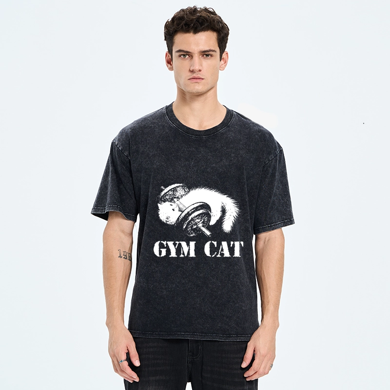 Tokyo-Tiger Cat Pumping Iron At The Gym Washed T-Shirt