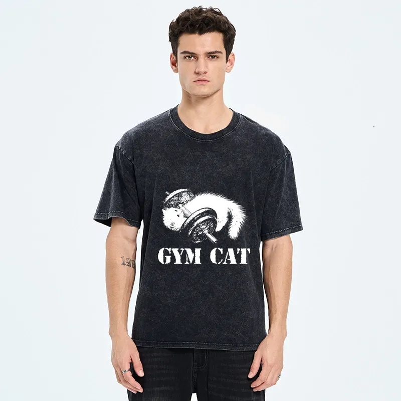 Tokyo-Tiger Cat Pumping Iron At The Gym Washed T-Shirt
