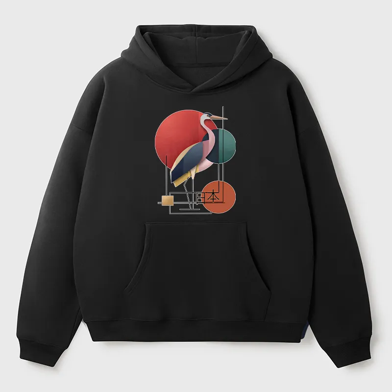 Tokyo-Tiger Geometric Crane Art Adult Fleece Hoodie