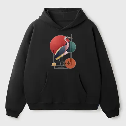 Tokyo-Tiger Geometric Crane Art Adult Fleece Hoodie
