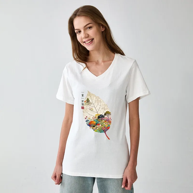 Tokyo-Tiger One Leaf Holds A Tiny Colorful World V-Neck Classic T-Shirt