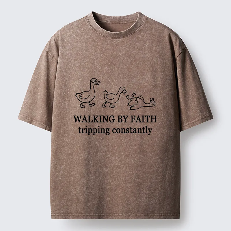 Tokyo-Tiger Faithful Tripping Duck Funny Meme Washed T-Shirt