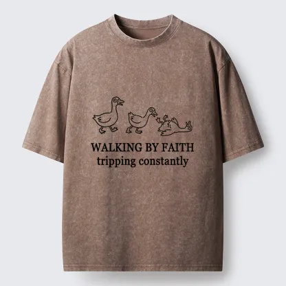 Tokyo-Tiger Faithful Tripping Duck Funny Meme Washed T-Shirt