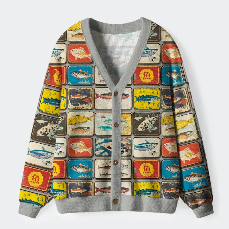 Tokyo-Tiger Tokyo-Tiger Vintage Fish Collection Ugly Cardigan Sweater