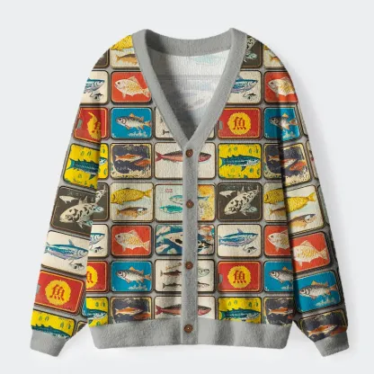 Tokyo-Tiger Tokyo-Tiger Vintage Fish Collection Ugly Cardigan Sweater