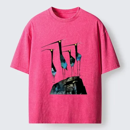 Tokyo‑Tiger Abstract Crane Art Washed T-Shirt